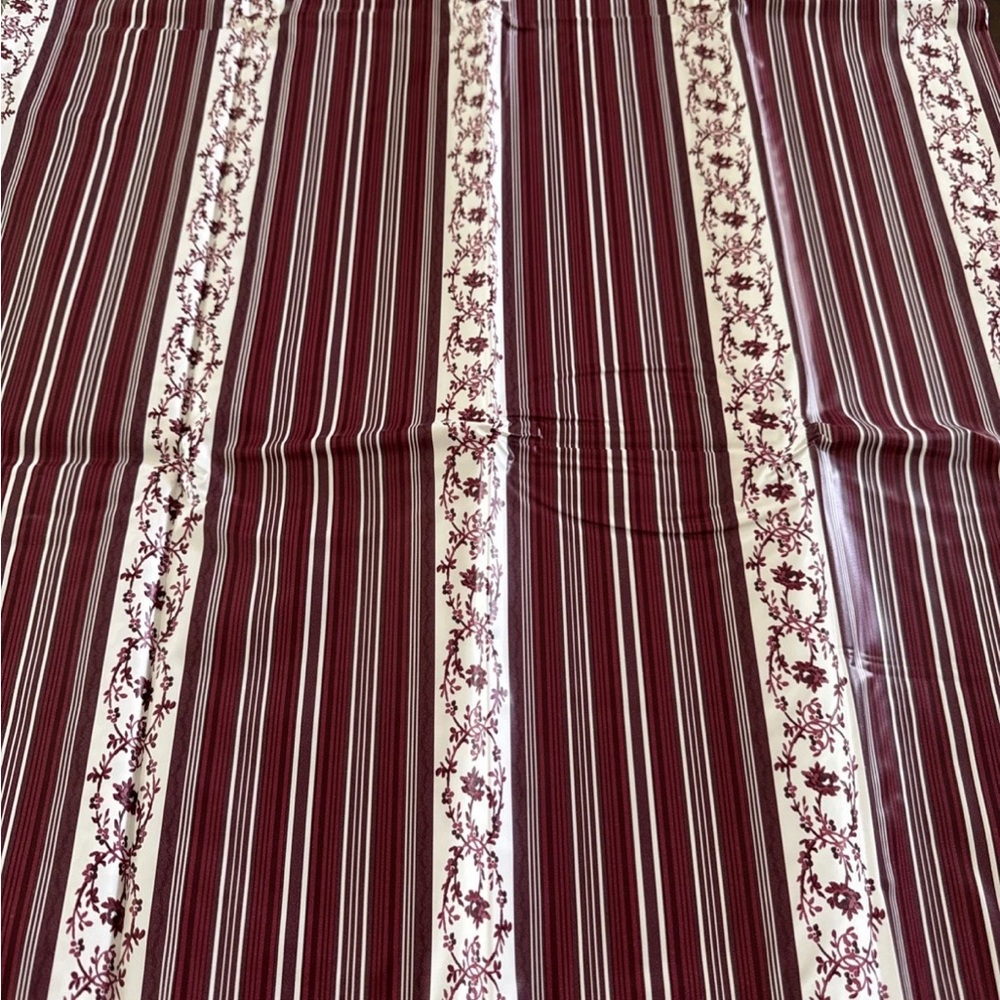 Burgundy and Cream Striped Floral Vintage Shower Curtain
